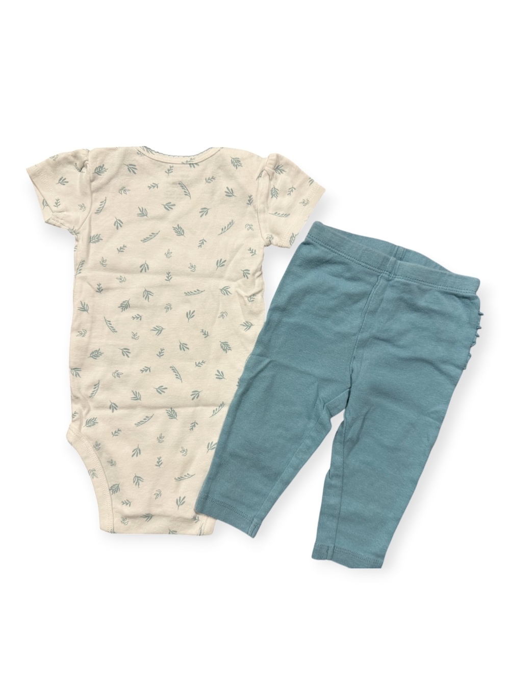Carter's 6M Baby Girl Two-Piece Set - Leaf Print Bodysuit & Blue Ruffle Leggings